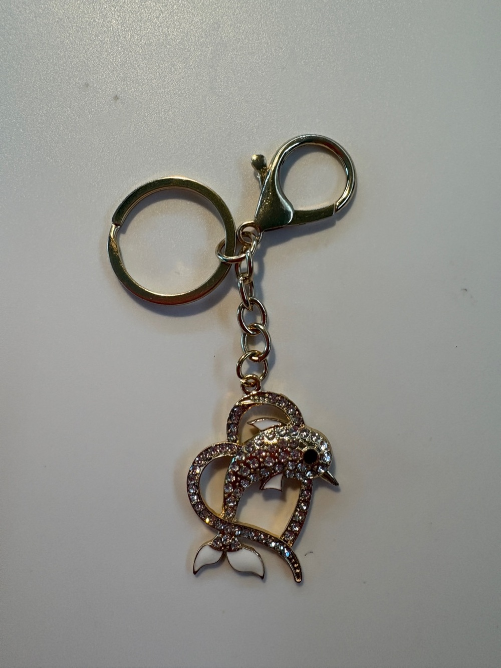 Rhinestone Dolphin Heart Keychain Charm - Rose Gold